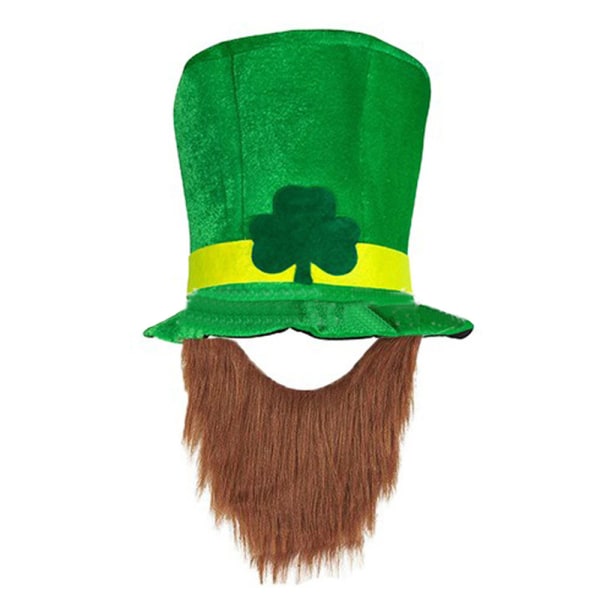 St Patrick's Day partyhatt med brunt skägg för män och kvinnor Hat+brown beard