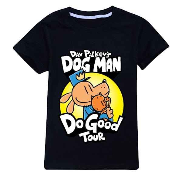 Dog Man Pojkar T-shirt Tecknade Toppar Tee Barn Pojkar Flickor T-shirts Barnkläder Sommar Kortärmad Black 140cm