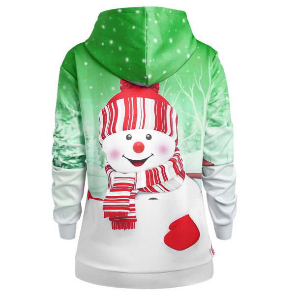 Dam Jul Snowman Gradient Blommig Hood Sweatshirt Topp green 2XL