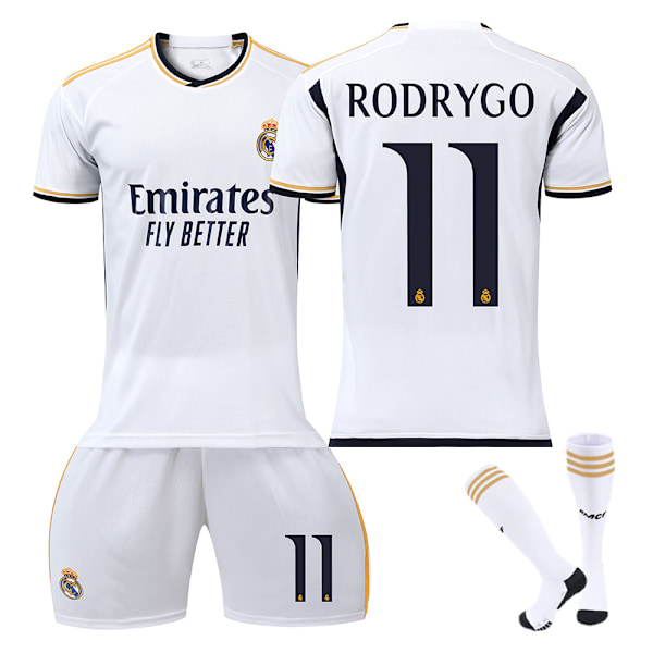 23-24 Real Madrid Tröja Barn Fotbollströja Kit #11 RODRYGO Fotbollsdräkter Pojkar Träningsdräkt 18