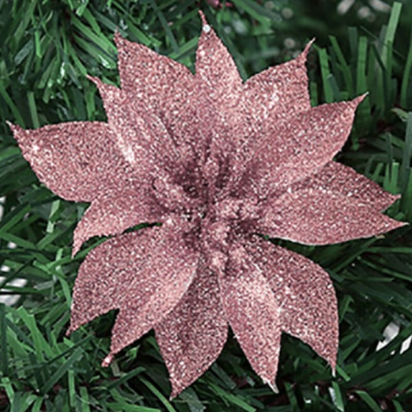 10st juldekoration konstgjord blomma glitter träddekor rose gold