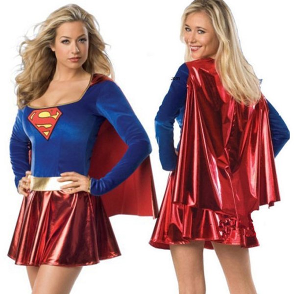 Superman Super Hero Costume Klänning för kvinnor, rollspel i ett stycke XL