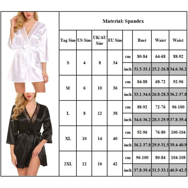 Kvinnors Satinsilke Nattlinne Bekväm Lingerie Badrock Klänning white S