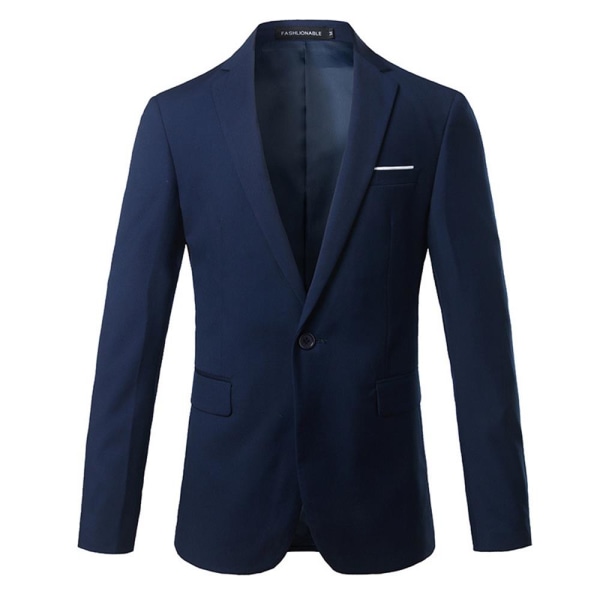 Män långärmad kappa Casual Button-Front Outwear Blazer Jacka Navy Blue 2XL