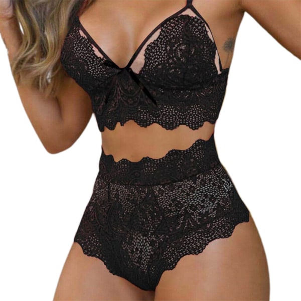 Kvinnors spets push up bh set underkläder nattkläder black S