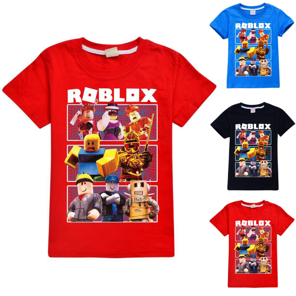 Roblox T-shirt med tryck för barn, pojkar och flickor, kortärmad skjorta, sommartoppar, casual Black 7-8 Years