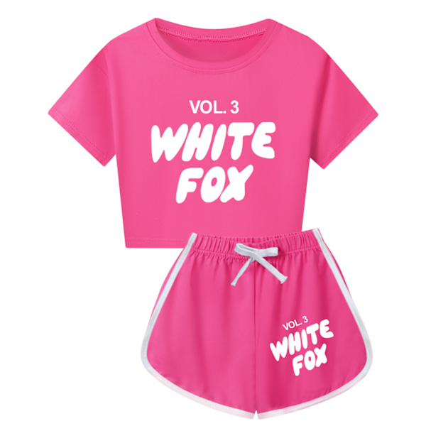 T-shirts med tryck och korta ärmar + shorts Sportkläder Set 5-14 år Barn Tonåringar Flicka Träningsdräkt Rose Red 160cm