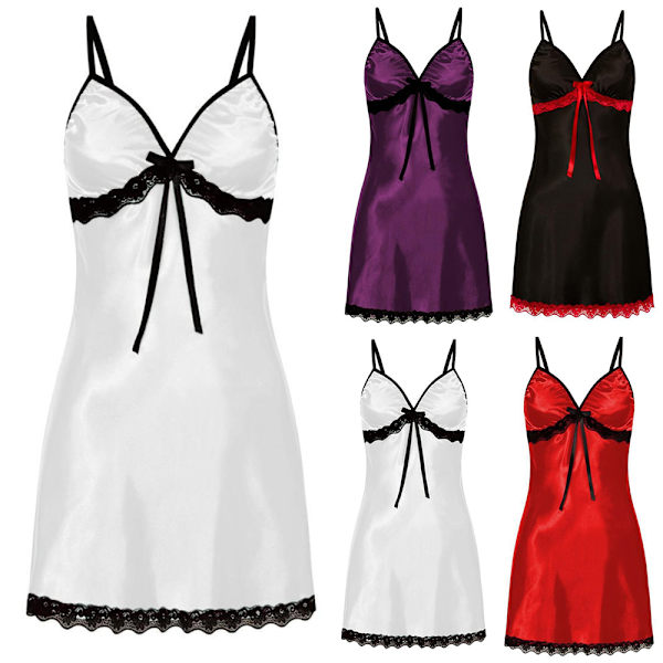 Kvinnors mode V-hals sexig spetsnattlinne pyjamas hemmakläder red XL