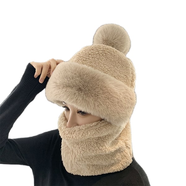 Plysch vindtät hals Hooded Scarf Hat Vinter Outdoor Women Gift Shallow khaki
