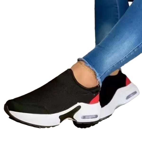 Platformträningsskor för kvinnor Sportssneakers Pumps Air Slip On Shoes black 36
