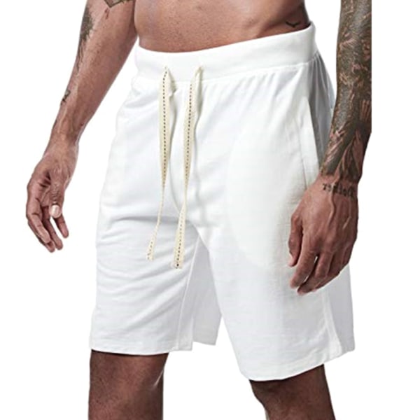 Män Casual Baggy enfärgad dragsko sommarstrandshorts white XL