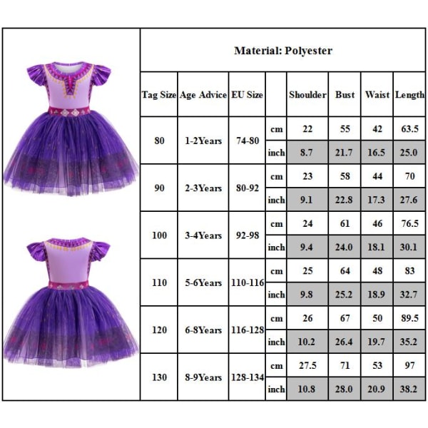 Ny julstjärna önskan prinsessa Asha Cos barnklänning 110cm