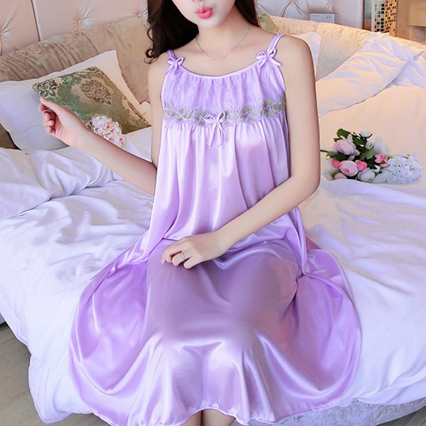 Mjuk pyjamas för kvinnor, sexig underklädesklänning med hängslen, nattlinne, sovkläder för kvinnor Lavender