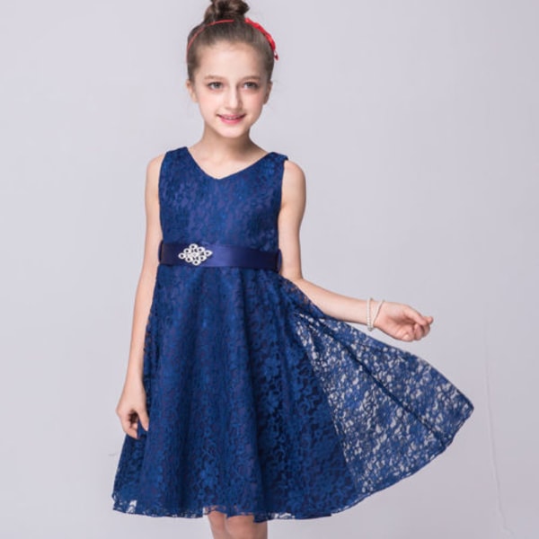 Barnflickor virkad spets bal klänning kjol prinsessa bröllopsklänning Navy blue 8year