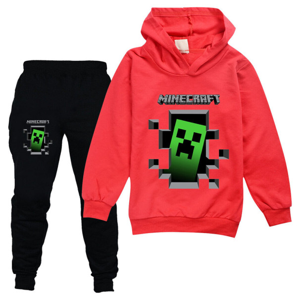Barn Minecraft Hood Sweatshirt&Jogger Byxor Bekväm huvtröja vinter red 130cm