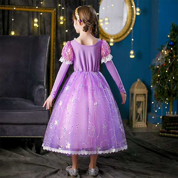 Frozen Rapunzel Klänning Tjej Födelsedagsfest Klänning Prinsessklänning 110cm