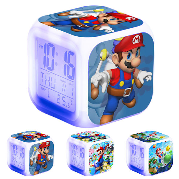Super Mario Bro väckarklocka 7-färgsväxlande Anime väckarklocka B