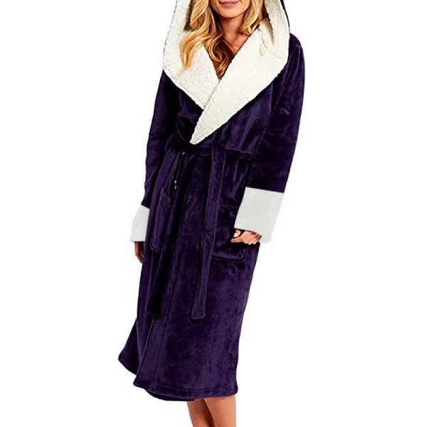 Köp Kvinnor vinter mjuk plysch fleece huva badrock casual nattlinne Purple  2XL | Fyndiq