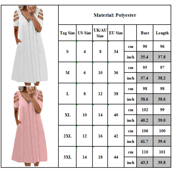 Sommarlovsklänning för kvinnor casual klänning med djup V-dragkedja Pink XL