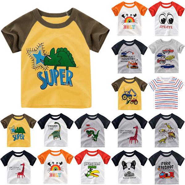 Barn Kortärmad T-shirt med tecknad filmtryck Pojkar Sommar Pullover Toppar #10 140cm