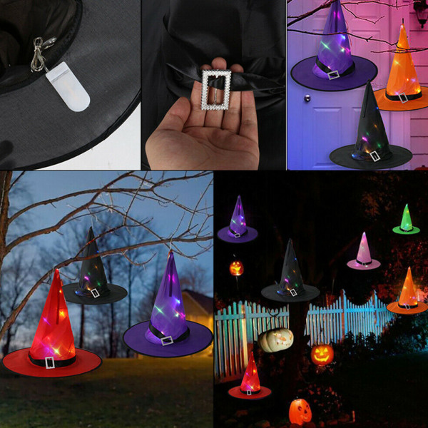 Halloween lysande hatt barn vuxen festkläder häxhatt Black