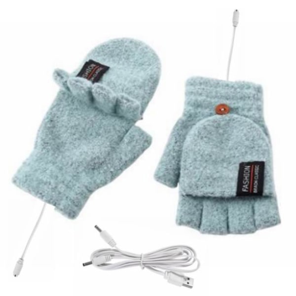 USB Elektriska Vantar Vinter Uppvärmda Handskar Full&Half Finger Värmare green