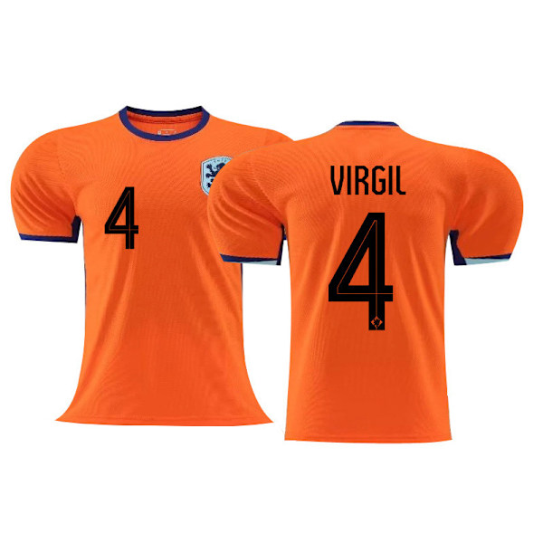2024 Nederländska Hemmafotbollströjor, NO.4 VIRGIL Fotbollströja, Sport Träning Kortärmad Fotbollstopp för Vuxna Fotbollströja L