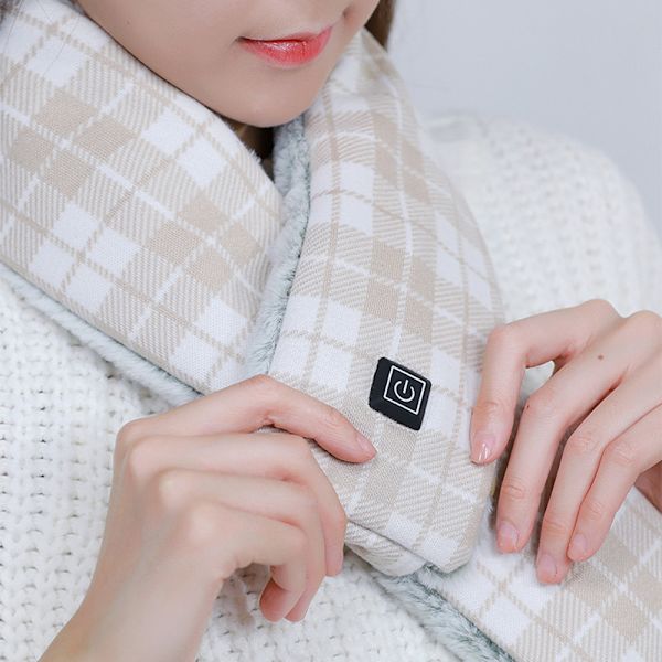 Elektrisk uppvärmd halsduk Vinterhalsvärmare Sjal USB Mjuk Present Khaki check