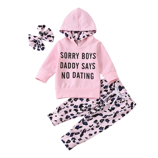 Barn Flickor Print Sweatshirt Kostym Långärmad + Byxor + rosett pink 70cm