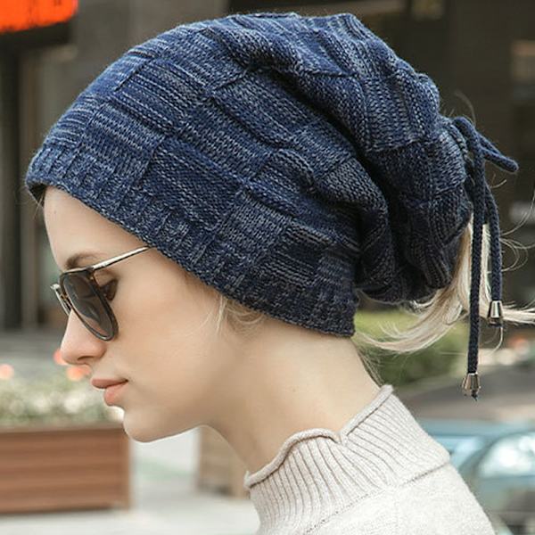 Unisex pullovermössa för höst och vinter, mångsidig stickad ullmössa navy