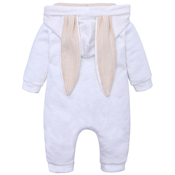 Baby Romper Cartoon Kanin 3D Öra Hoodie 1Piece Dragkedja Body White 73cm