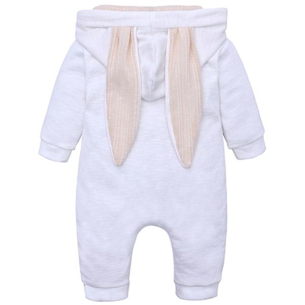 Baby Romper Cartoon Rabbit 3D Ear Hoodie 1Piece Zipper Bodysuit White 59cm