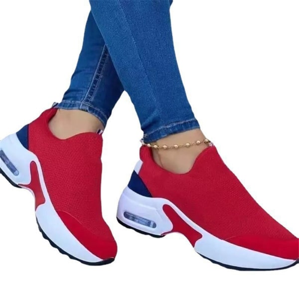 Platformträningsskor för kvinnor Sportssneakers Pumps Air Slip On Shoes red 38