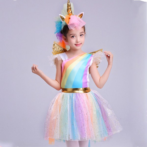 Kid Girls Unicorn Chiffong Princess Bridesmaid Party högtidlig klänning S