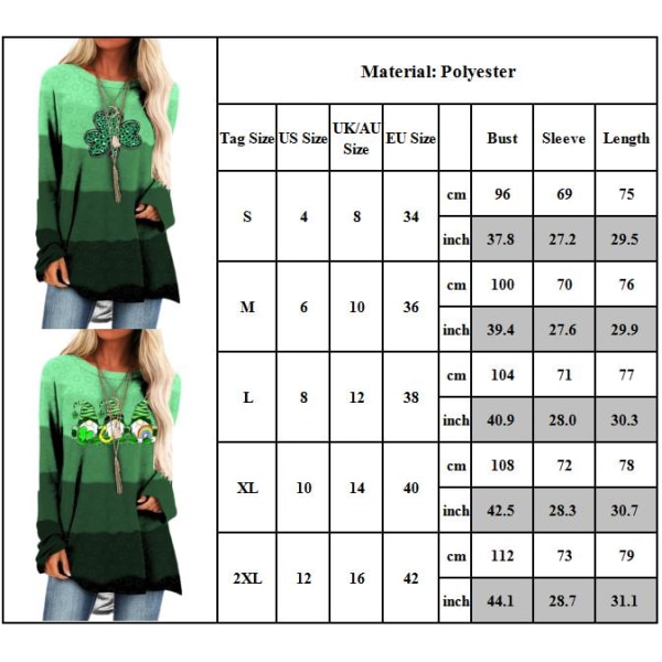 Dam sweatshirt till St. Patrick's Day casual långärmad skjorta D M