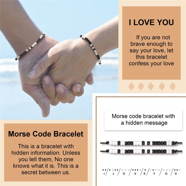 2st pararmband I Love You Morse Code Armband Alla hjärtans dag present till pojkvän