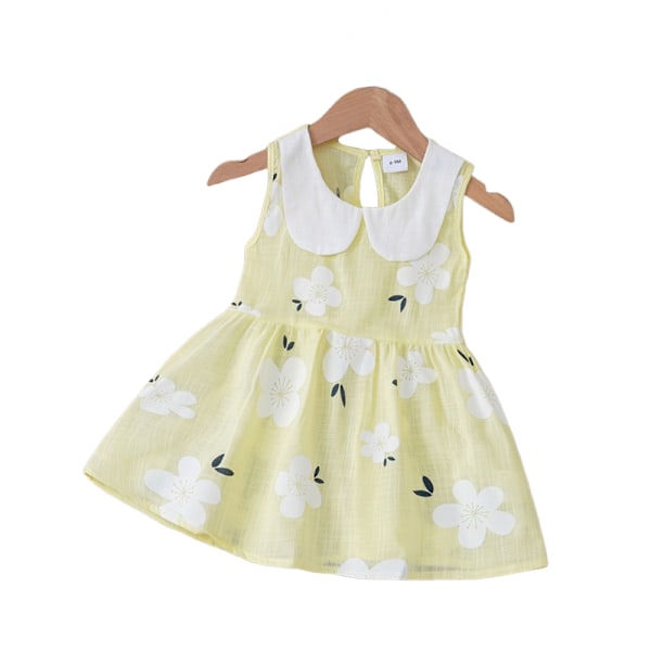 Sommarklänning för små flickor, strandklänning, barn, babyflickor, ärmlös klänning, dockkrage, västklänning, prinsessklänning Yellow 120cm
