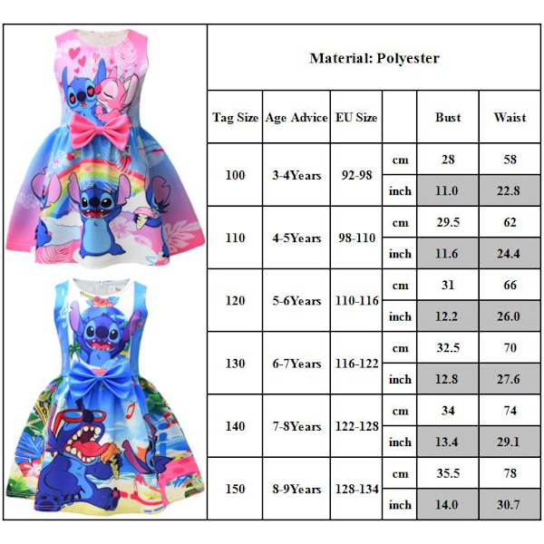 Flickklänning Sommarklänning Stitch Prinsessa Födelsedagsfest Klänning Ärmlös Klänning #6 110cm