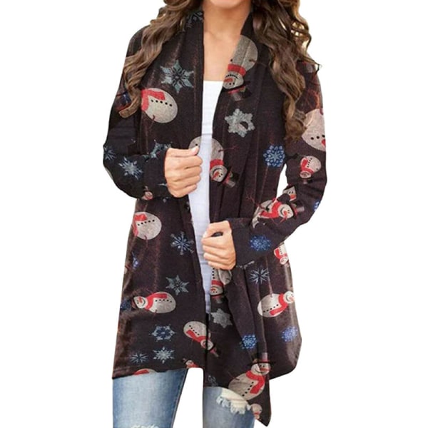 Dam Christmas Snowman Printed Cardigan Open Front Tops Present Snowman On White