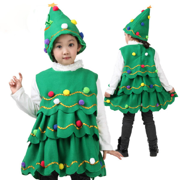 Kid Christmas Tree Costume ärmlös klänning + hatt Xmas outfit 100cm