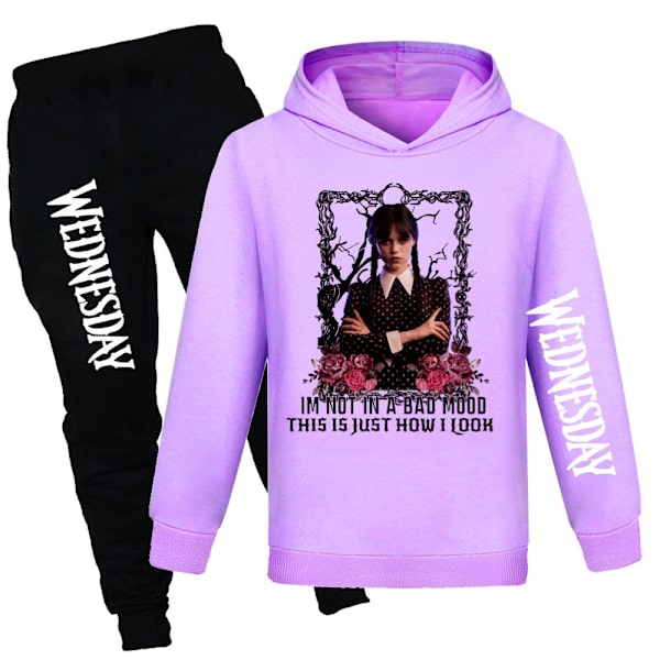 Kids Addams Family Hoodie Sweatshirt Byxor Träningsoverall Casual Set purple 160cm