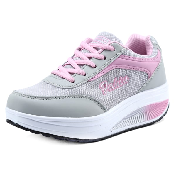 Kvinnor Chunky Lace Up Sneaker Trainers Sport Löpning Bekväma skor grey-pink 36