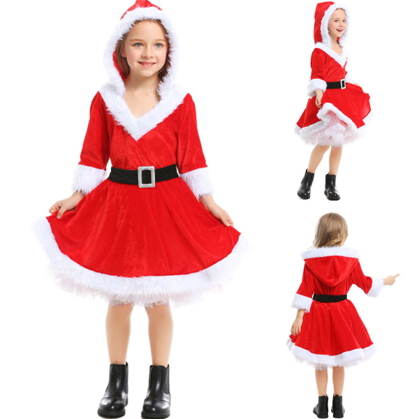 Barnflickor Jul Fancy Dress Jultomte Kostym Outfit Present L