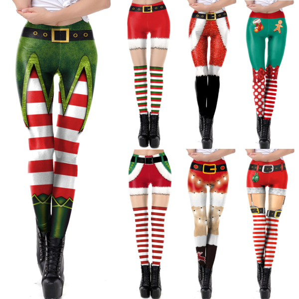 Kvinnor Xmas Deer 3D Print Leggings Byxa Christmas Tights Byxor D M