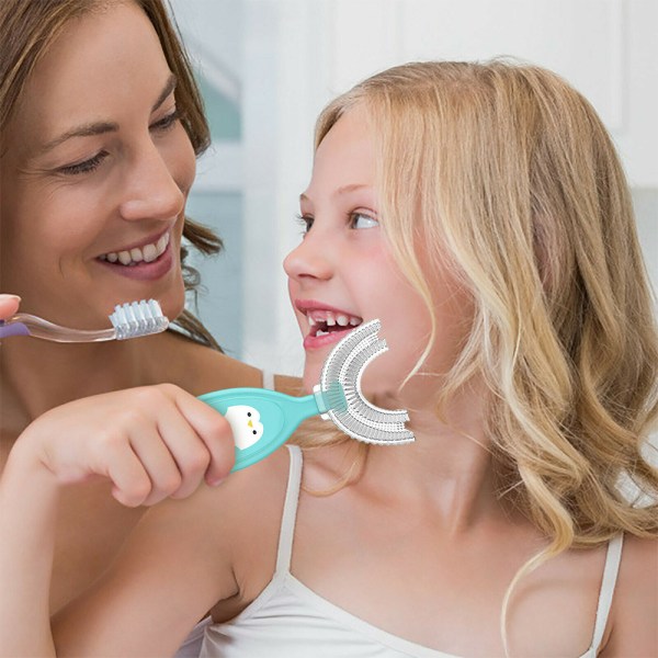 U-formad tandborste för barn 360° grundlig rengöring för åldrarna 2-12 bule L