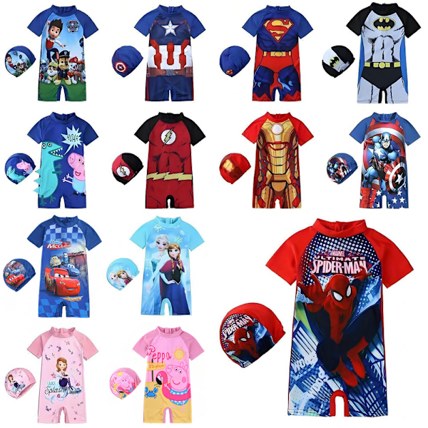 Barn Pojkar Iron Man Baddräkt Kortärmad Dragkedja Hel Baddräkt Solskyddsdräkt Badkläder Med Badmössa #8 XL