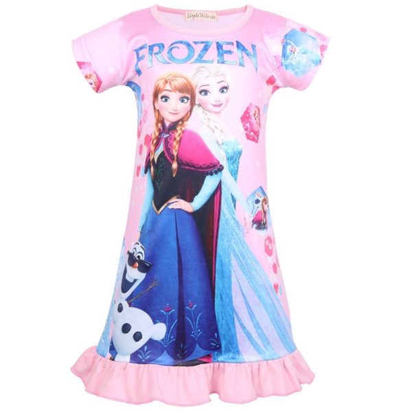 Barn Flickor Frozen Nattklänning Kortärmad Pyjamas Klänning Sommar pink 100cm