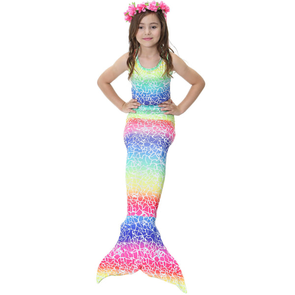 Flickor sommarmode bikini print sjöjungfru tredelad baddräkt multicolor  130cm 0410 | multicolor | 130cm | Fyndiq