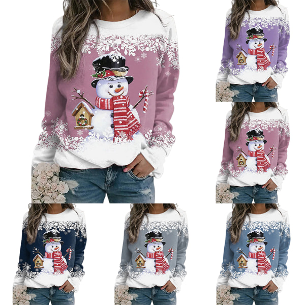 Kvinnor Julöverdelar Snowman Sweatshirts Långärmad Crewneck C M