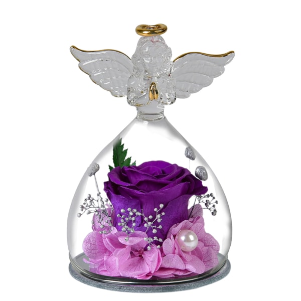 Ängelfigurer med riktiga rosenfödelsedagspresenter till hennes mamma kvinnor Purple flowers
